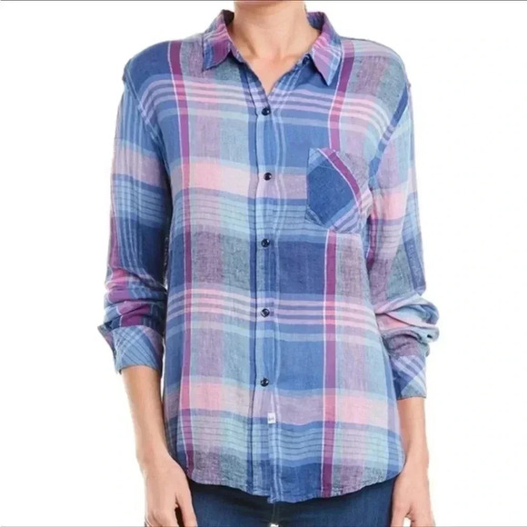 Rails NWT Charli Button Down Shirt Laguna Coast Azalea Plaid Long Sleeves - Picture 2 of 7